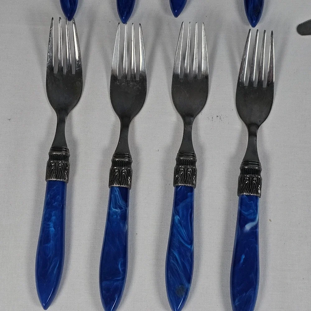 Stanley Roberts 20pc Flatware Set Blue Marbled Resin Handle 18/10 Stainless